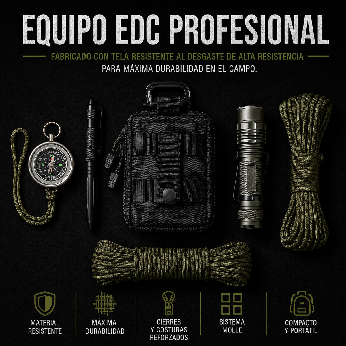 POUCH TÁCTICO EDC COMPACTO CON MOSQUETÓN