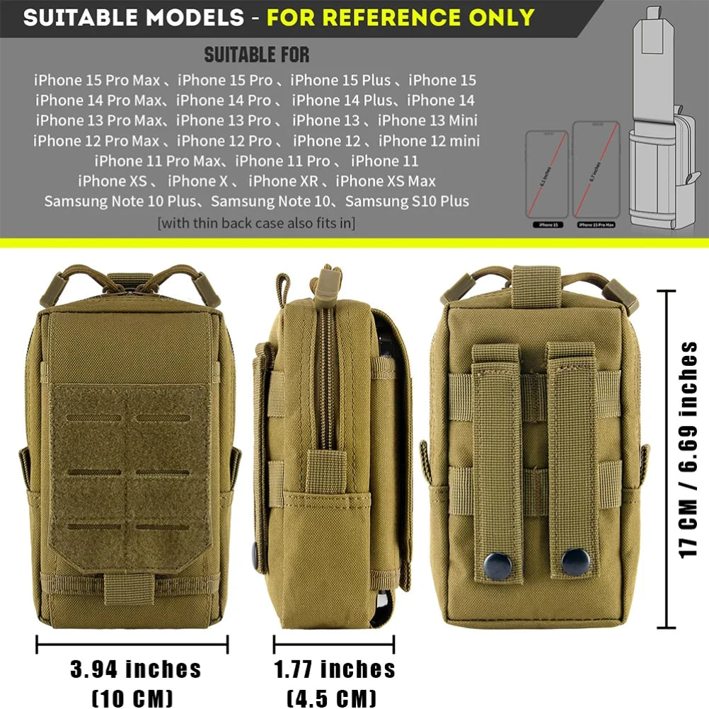 Tactical MOLLE EDC Utility Waist Bag & Cell Phone Pouch Compact Gadget Organizer Vest Pack Purse Smartphone Holster