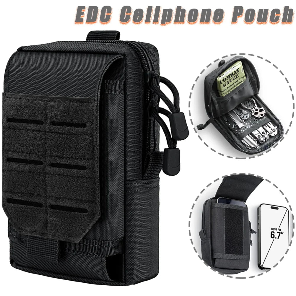 Tactical MOLLE EDC Utility Waist Bag & Cell Phone Pouch Compact Gadget Organizer Vest Pack Purse Smartphone Holster